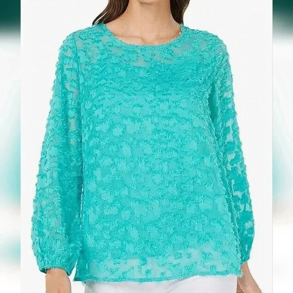 Alfani Women's Leopard Textured Sheer Pullover Blouse